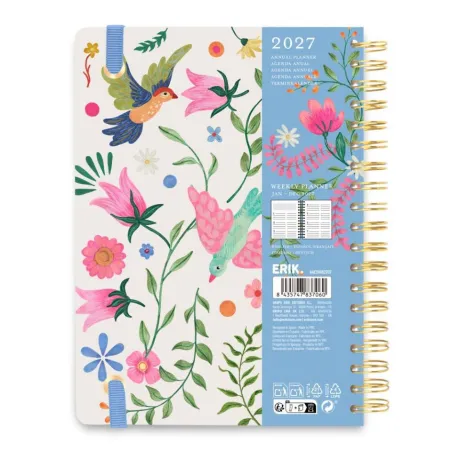 Agenda Anual Folk Flowers A5 Semana Vista 2027